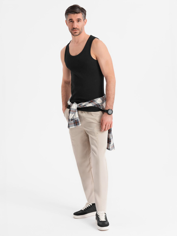 Men's cotton basic t-shirt with straps - black V3 OM-TSBT-0239