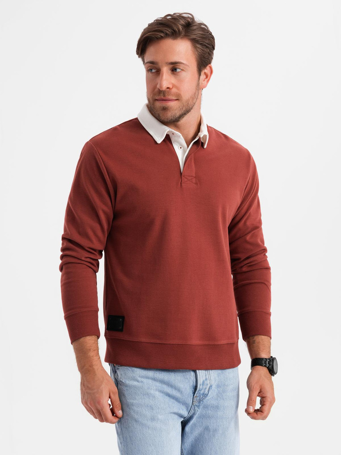 Bluza męska z białym kołnierzykiem polo - bordowa V3 OM-SSNZ-0132