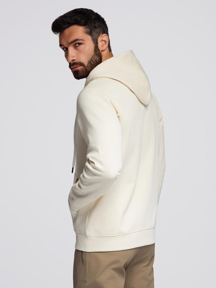 Men's BASIC unbuttoned hooded sweatshirt - cream V11 OM-SSBZ-0178