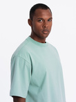 Men's LOOSE FIT cotton t-shirt with round neckline - mint V6 OM-TSBC-0234