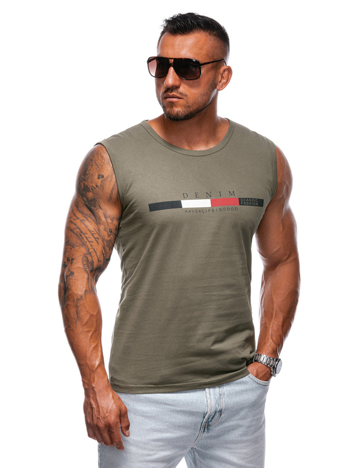 Men's printed tank top S1955 - khaki