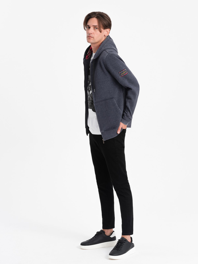 Washable men's unbuttoned hoodie - navy blue V4 OM-SSDS-0110