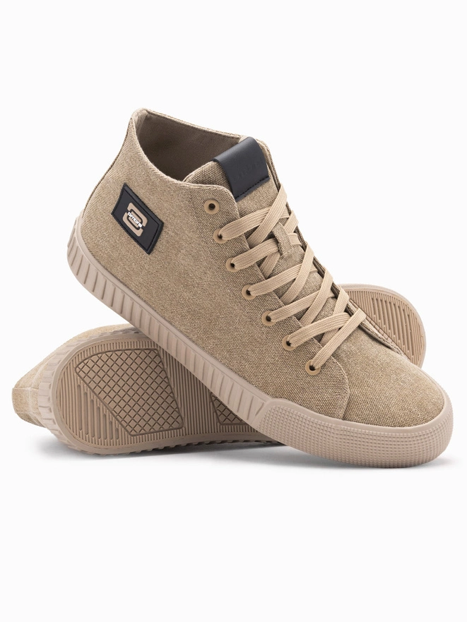 Men's canvas high top sneakers shoes - light brown V3 OM-FOTH-0186