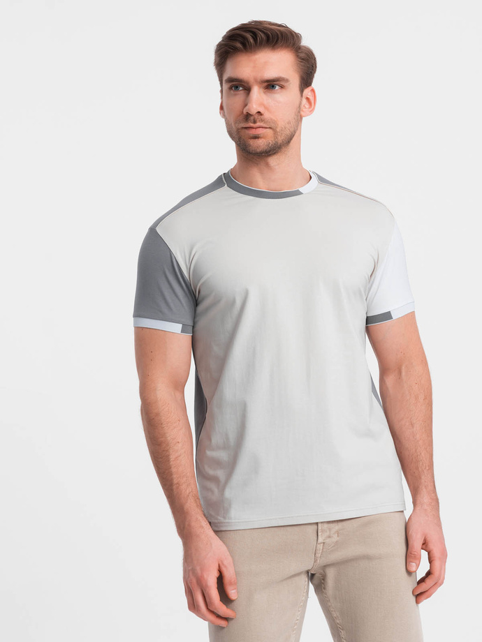 Men's t-shirt with elastane with colored sleeves - gray V4 OM-TSCT-0176