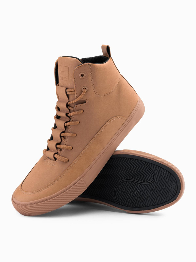 Men's ankle sneaker boots with decorative tabs - brown V3 OM-FOSH-0176 