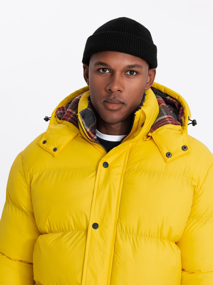 Men's puffer jacket with check lining - yellow V3 OM-JAHP-0205