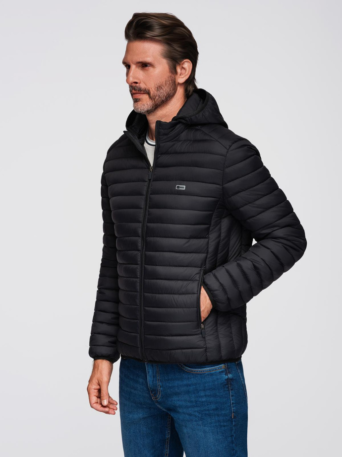 Men's classic quilted jacket with pouch option - black V7 OM-JALP-0295