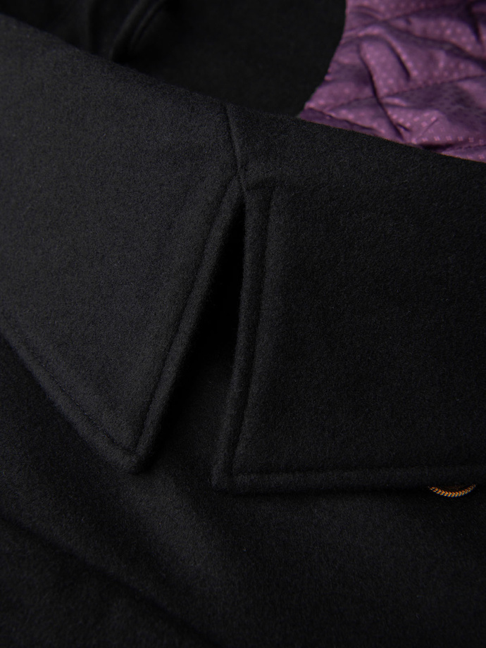 Elegancki militarny dwurzędowy płaszcz męski z wełną - czarny V1 OM-COWC-0145