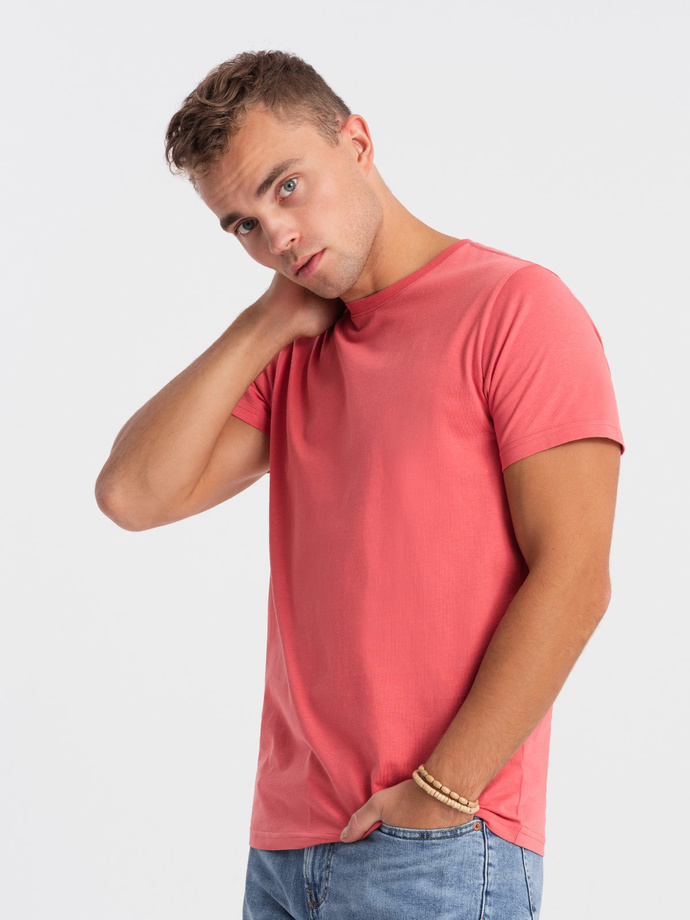 BASIC men's classic cotton T-shirt - pink V11 OM-TSBS-0146