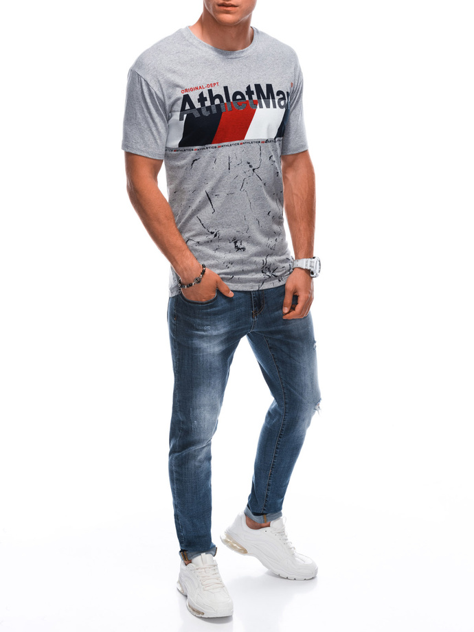 T-shirt męski z nadrukiem S1887 - szary