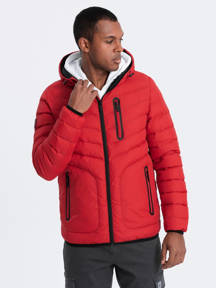 Men's quilted sports jacket - red V8 OM-JALP-0118