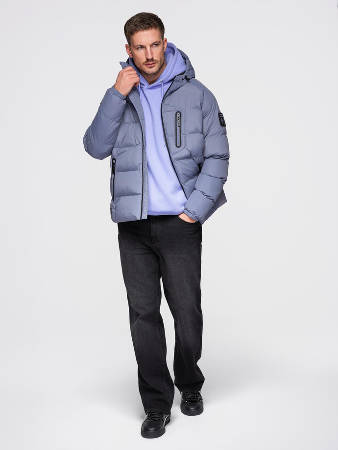 Warmed quilted men's jacket with raglan sleeves - extinguished purple V6 OM-JAHP-0302