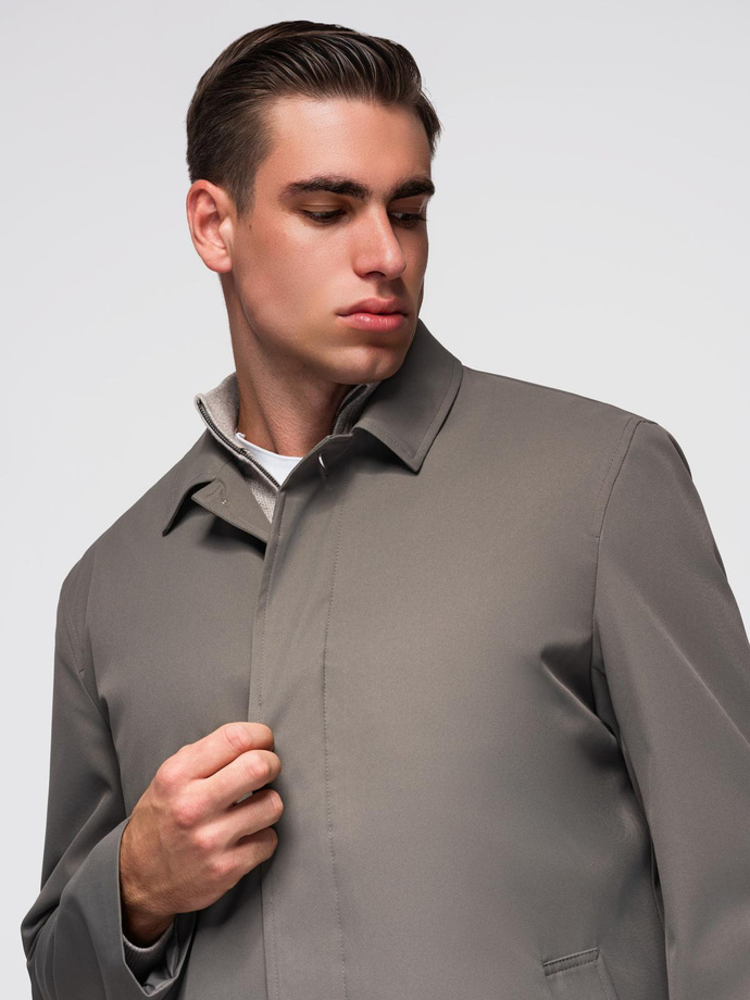 Męski minimalistyczny płaszcz z odpinaną kamizelką - popielaty V6 OM-COLC-0139