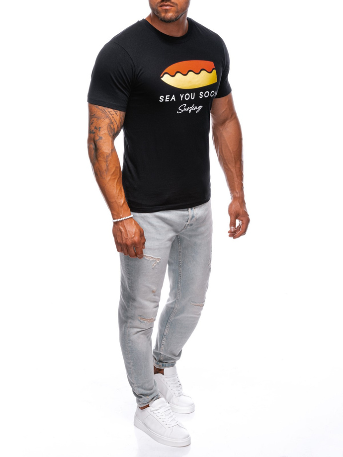 T-shirt męski z nadrukiem S2003 - czarny