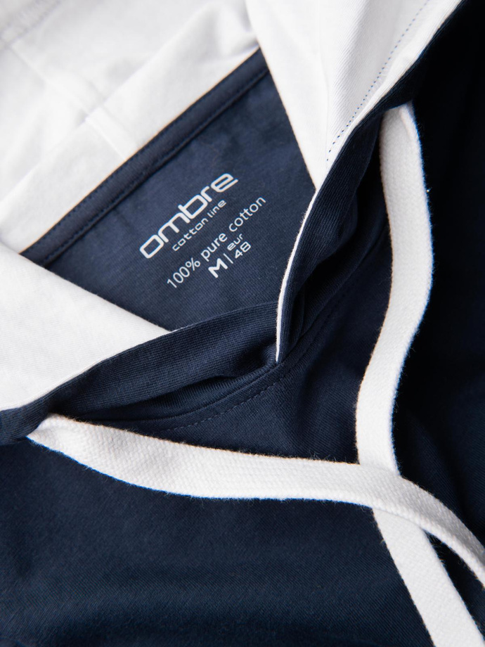 T-shirt męski bawełniany z kapturem – granatowy V4 OM-TSCT-0256