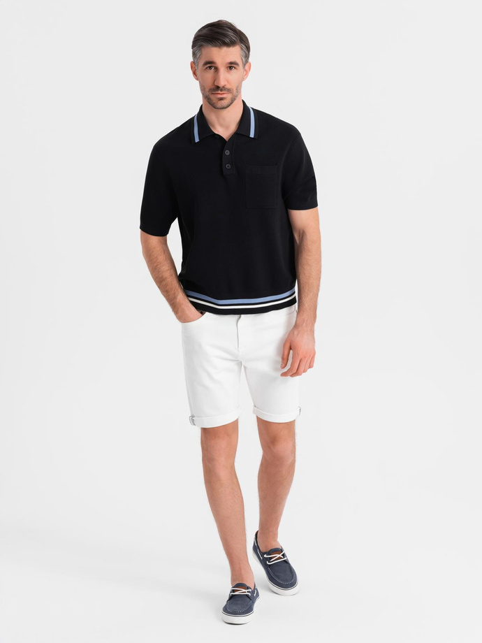 Men's denim classic shorts with rolled up leg - white V1 OM-SRDS-0162