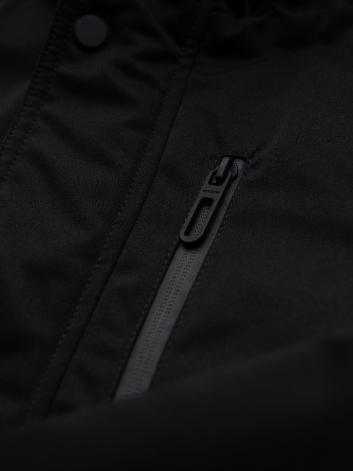 Długa kurtka męska parka z kożuszkiem – czarna V4 OM-JAPJ-0316