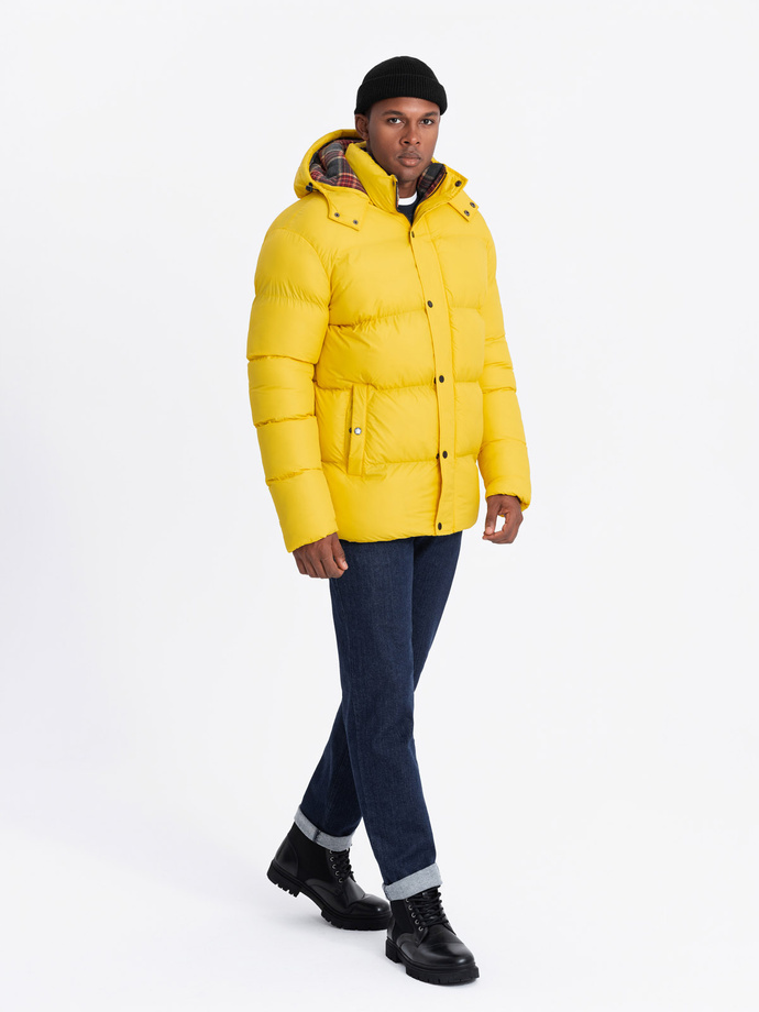 Men's puffer jacket with check lining - yellow V3 OM-JAHP-0205