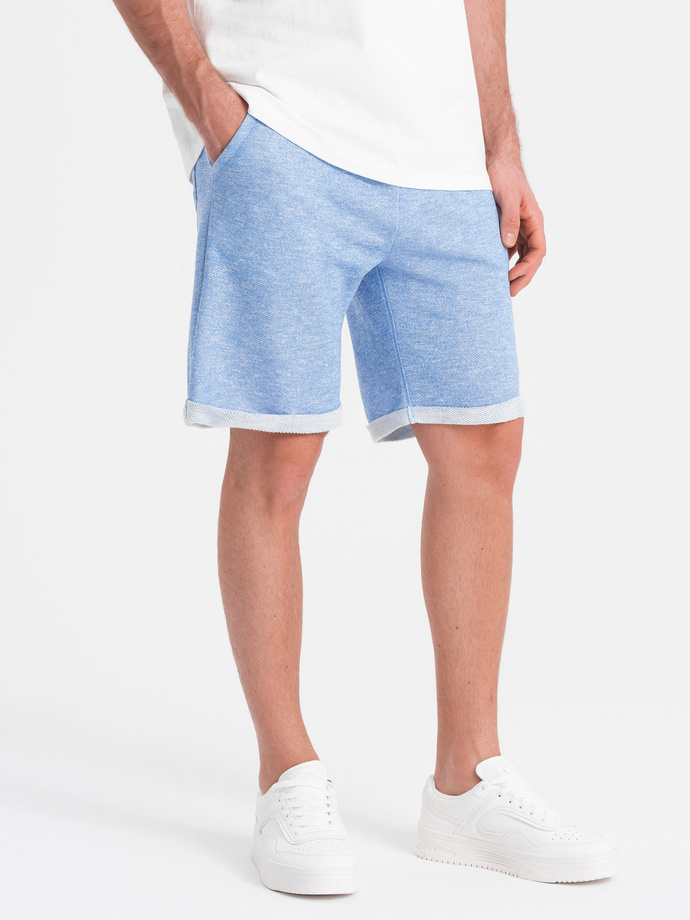 Spodenki męskie z tkaniny melanżowej LOOSE FIT - jasnoniebieskie V1 OM-SRSK-0116