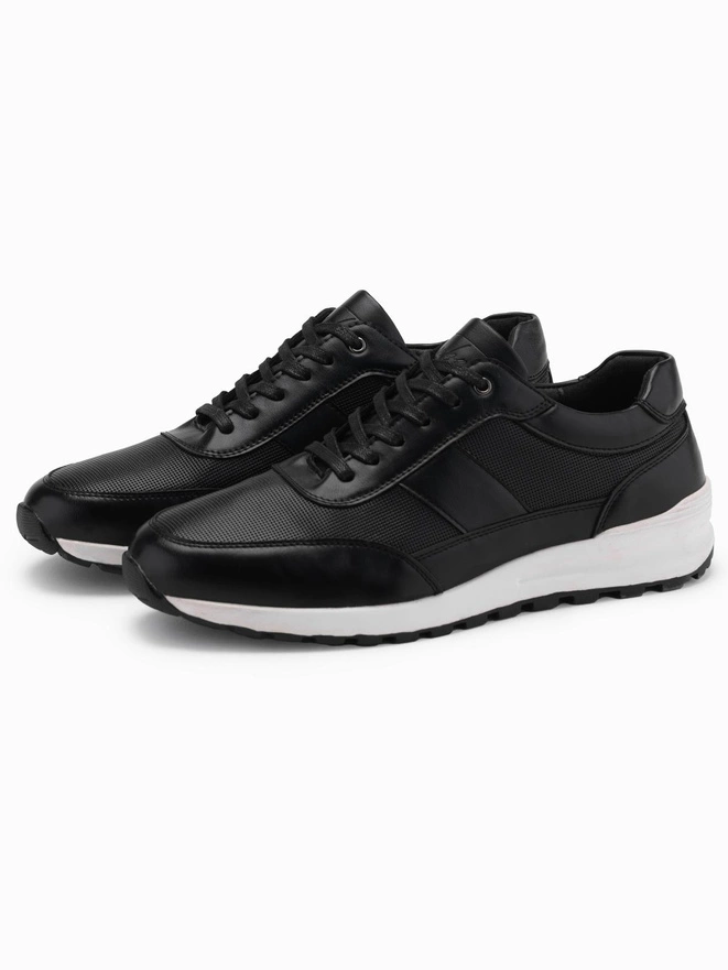 Men's eco leather sports sneakers shoes - black V2 OM-FOSL-0181