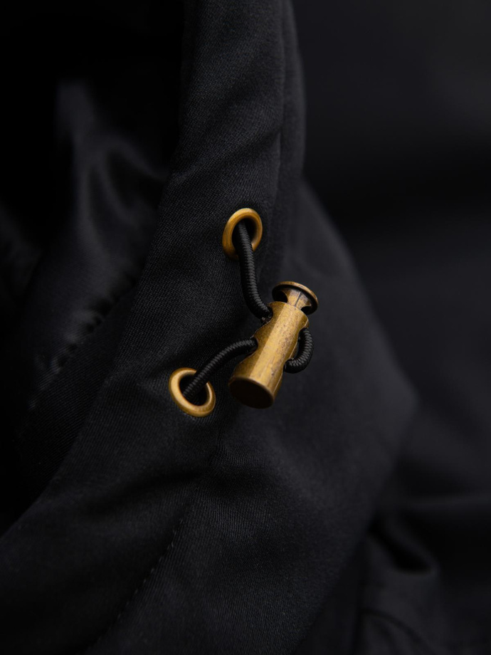 Elegancka parka męska z kieszeniami cargo i kapturem – czarna V1 OM-JAPJ-0287