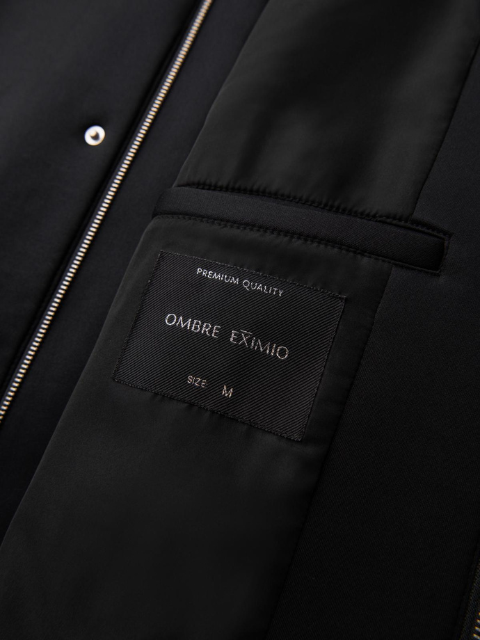 Męski minimalistyczny płaszcz średniej długości z kapturem - czarny V4 OM-COLC-0144
