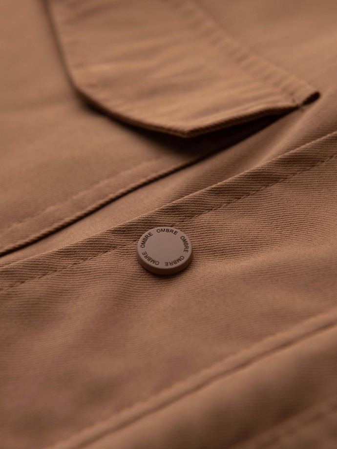 Men's lightweight jacket with pockets and high collar - brown V5 OM-JALP-0167