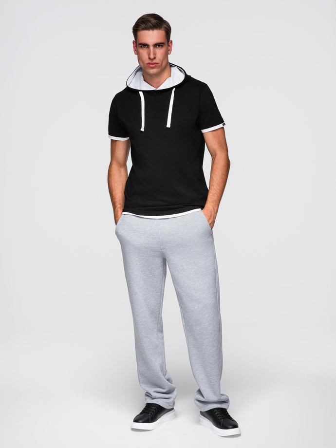 Bawełniany męski t-shirt z kapturem – czarny V9 OM-TSCT-0256