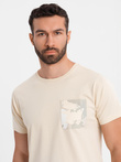 Men's cotton t-shirt with printed pocket - turquoise V1 OM-TSPT-0228