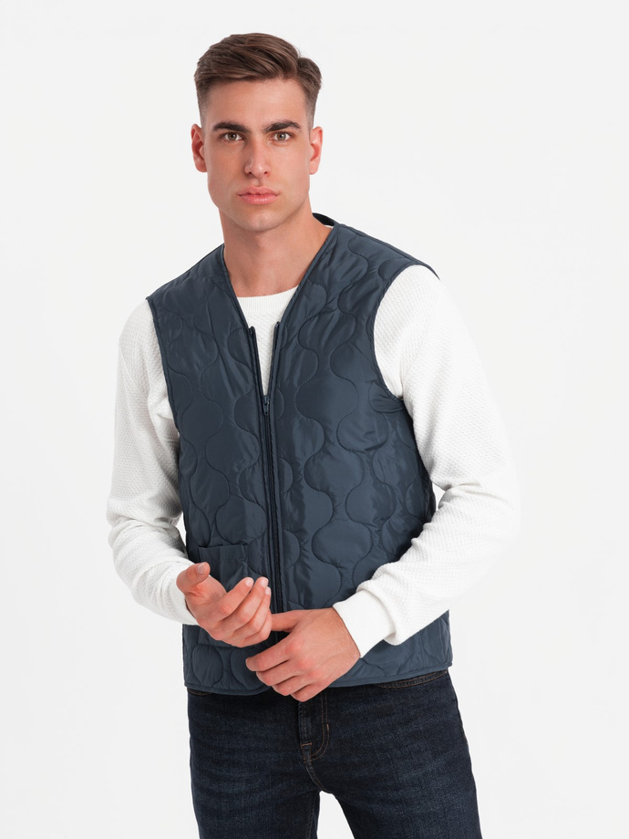 Jednorzędowy męski długi płaszcz z kołnierzykiem i podpinką – brązowy V2 OM-COWC-0106