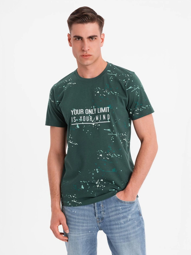 Men's printed t-shirt with round neckline - green V3 OM-TSFP-0187