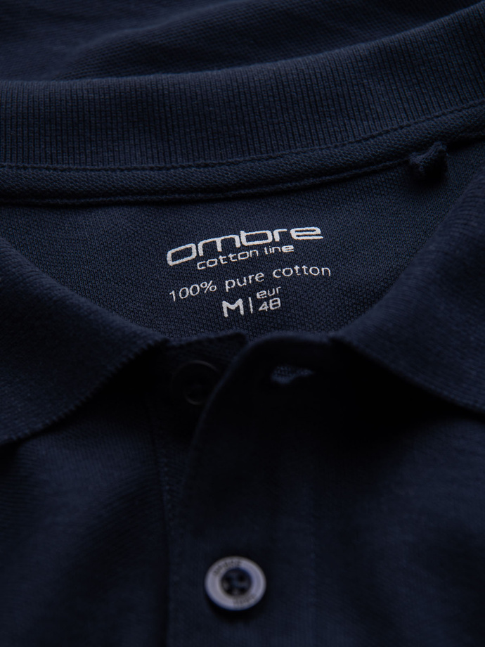 Męski longsleeve BASIC z kołnierzykiem polo – granatowy V3 OM-POBL-0114