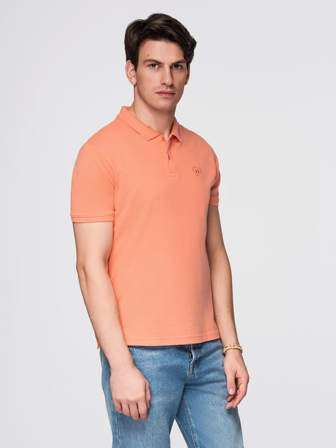 Men's BASIC single color pique knit polo shirt - peach V19 OM-POBS-0100