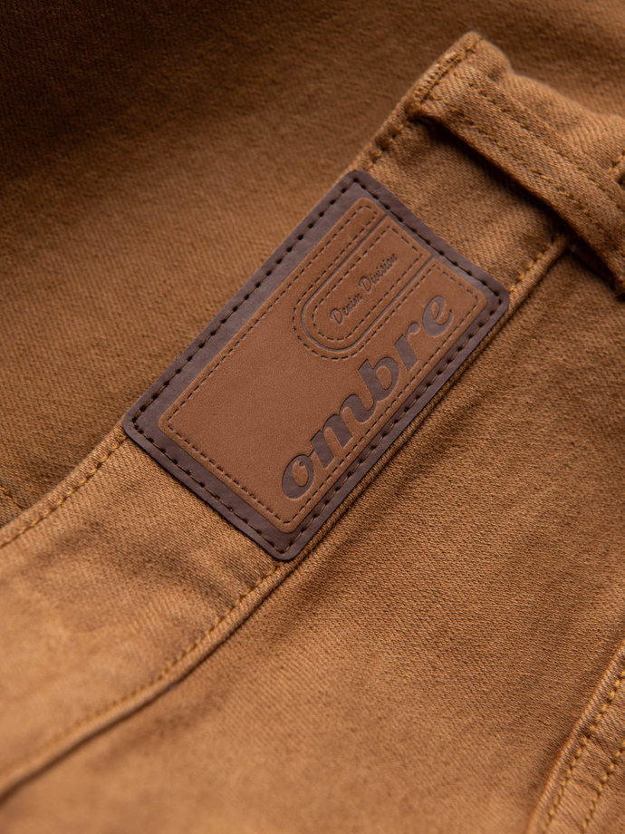Jeansowe spodnie męskie bez przetarć SLIM FIT - camel V10 OM-PADP-0148