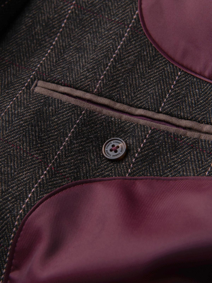 Męska elegancka marynarka w kratkę z domieszką wełny – ciemnobrązowa V3 OM-BLZB-0137