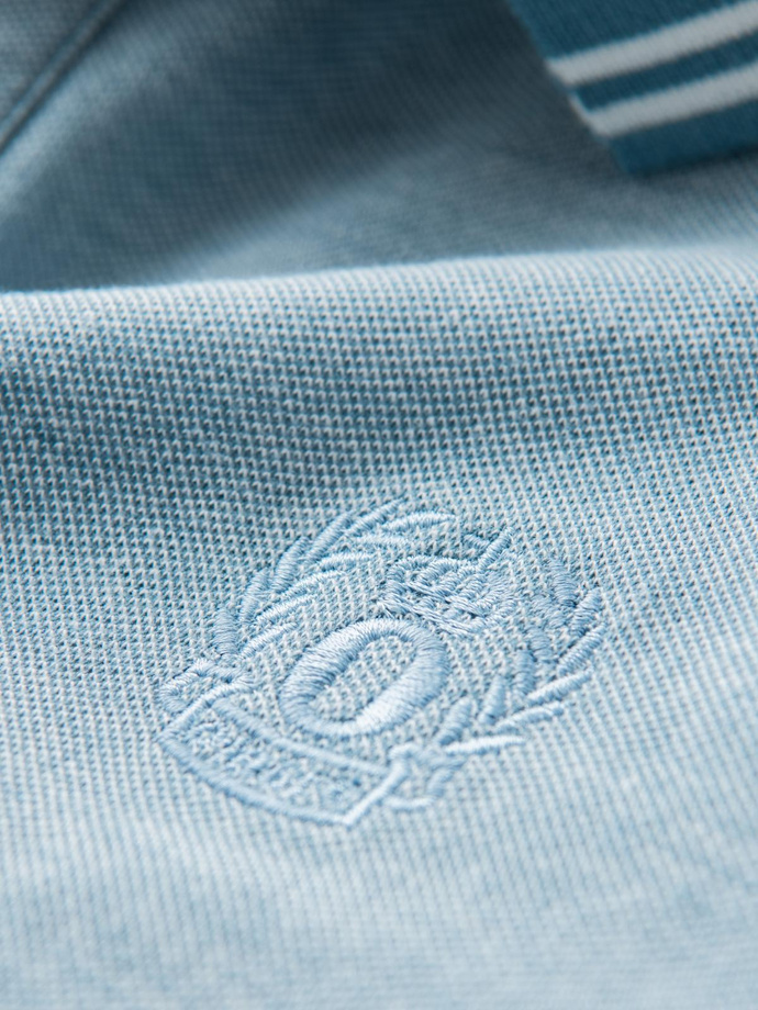 Melanżowy longsleeve męski polo z haftem – niebieski melanż V3 OM-POLS-0129