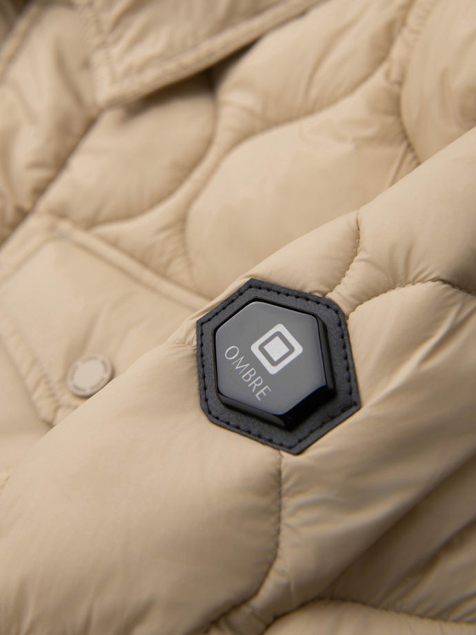 Men's quilted jacket in shirt cut - beige V1 OM-JALP-0215