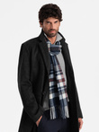 Men's Scottish check fringed scarf - navy blue and cream V3 OM-ACSF-0113