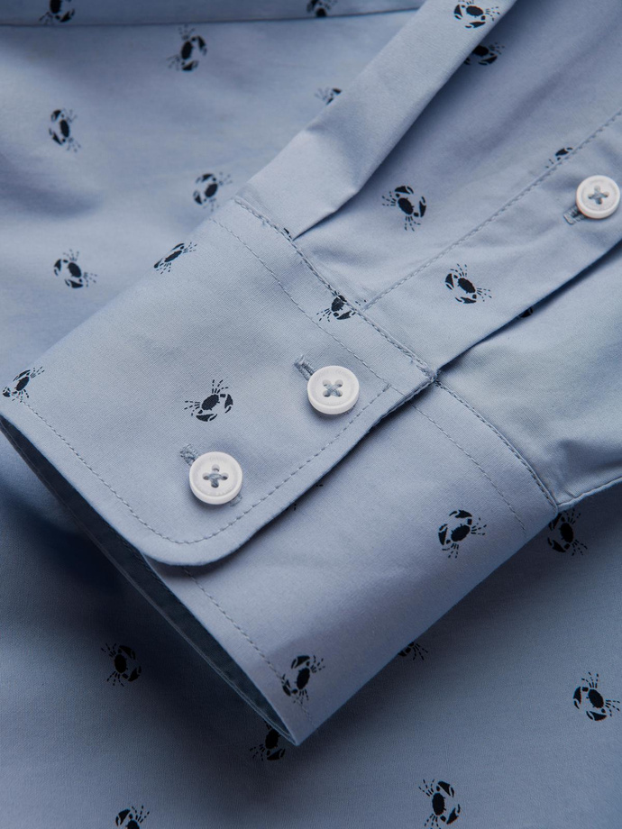 Klasyczna męska bawełniana koszula SLIM FIT w kraby - jasnoniebieska V6 OM-SHCS-0156