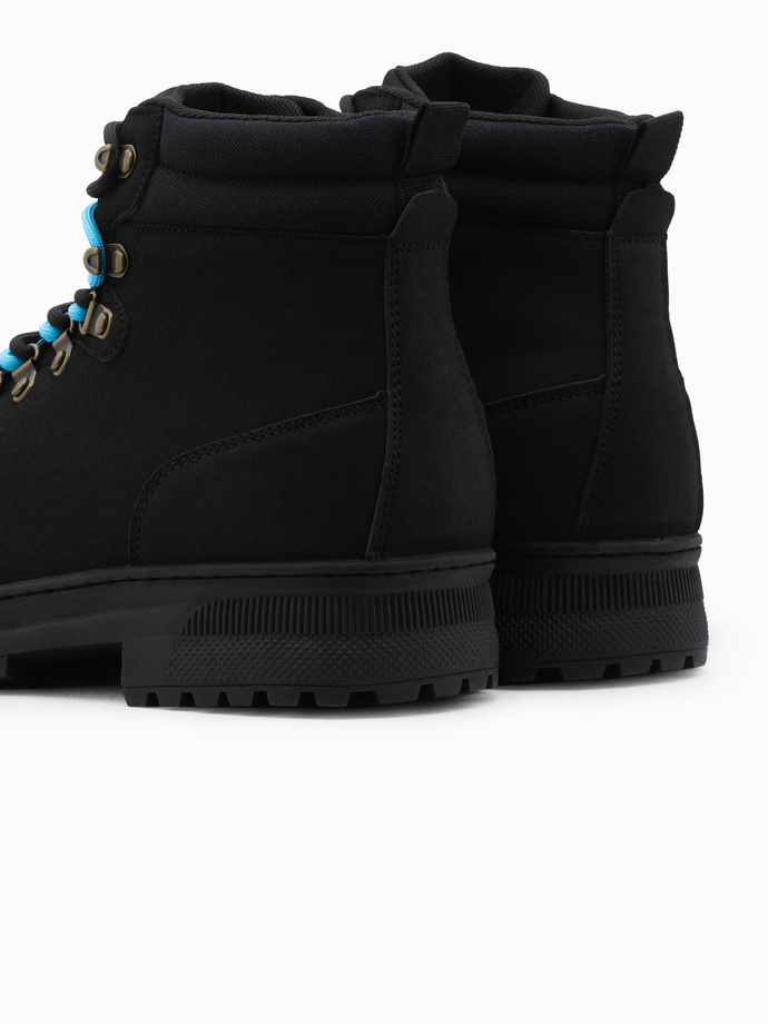 Zimowe buty męskie trekkingowe z kontrastowymi sznurówkami - czarne V3 OM-FOBO-0132