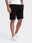 Men's knitted shorts with drawstring and pockets - black V5 OM-SRBS-0139