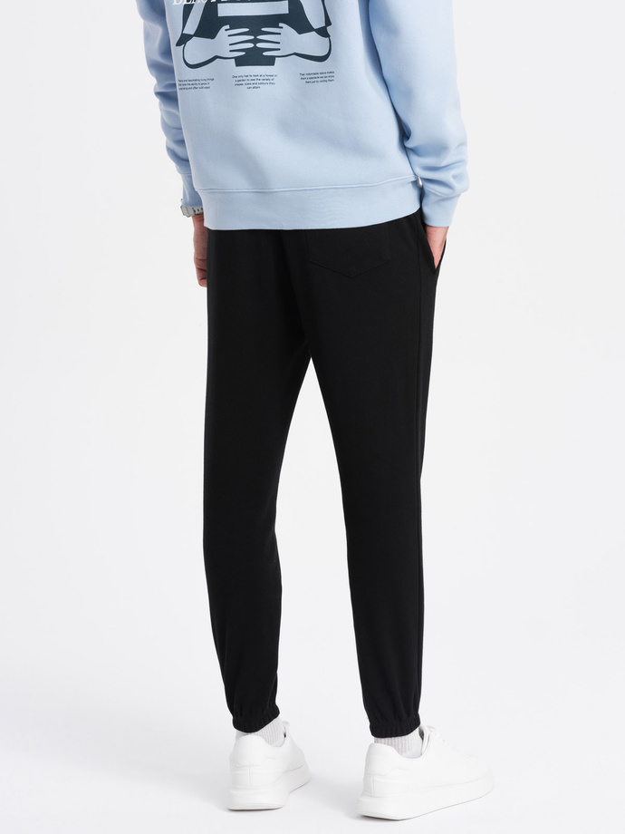 Spodnie męskie dresowe CARROT ze strukturalnej dzianiny - czarne V8 OM-PASK-0143