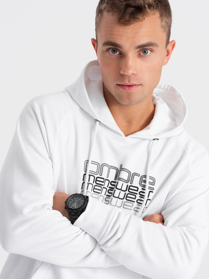 Men's unlined hooded sweatshirt with print - white V1 OM-SSPS-0153