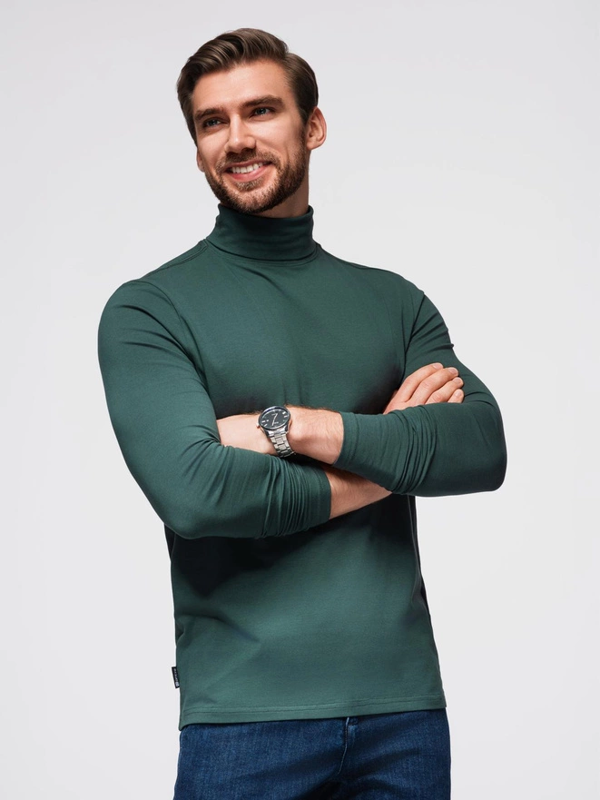 Men's plain turtleneck longsleeve - dark green V7 OM-OM-LSCL-0130