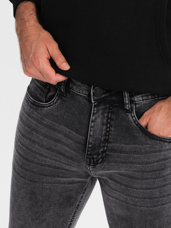 Men's tailored denim SLIM FIT pants with elastane - graphite V3 OM-PADP-0214