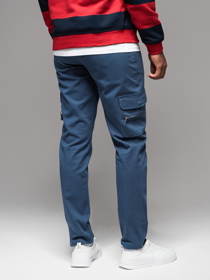 Męskie spodnie cargo STRAIGHT LEG z zapinanymi na zamek kieszeniami – ciemnoniebieskie V1 OM-PACG-0204