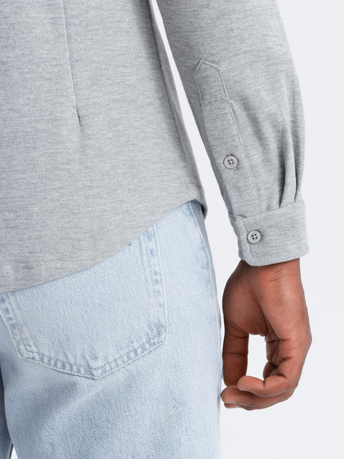 Męska koszula dzianinowa SLIM FIT z długim rękawem – szara V5 OM-SHCS-0177