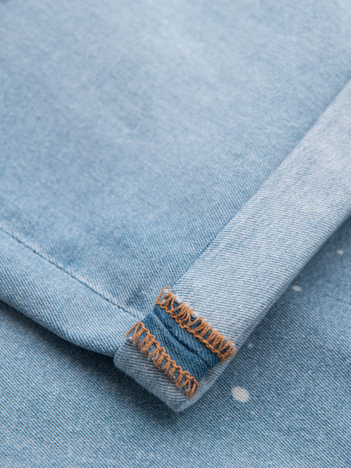 Men's short denim shorts with rubbing and rolled up leg - light blue V1 OM-SRDS-0186