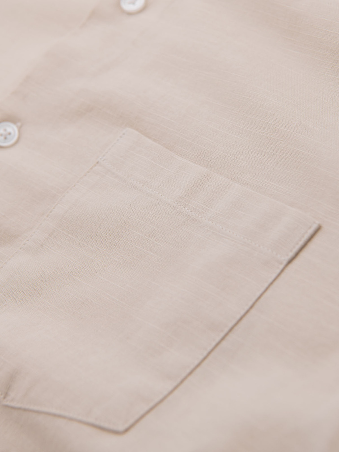 Men's linen shirt with collar and pocket REGULAR FIT - cream V3 OM-SHCS-0161