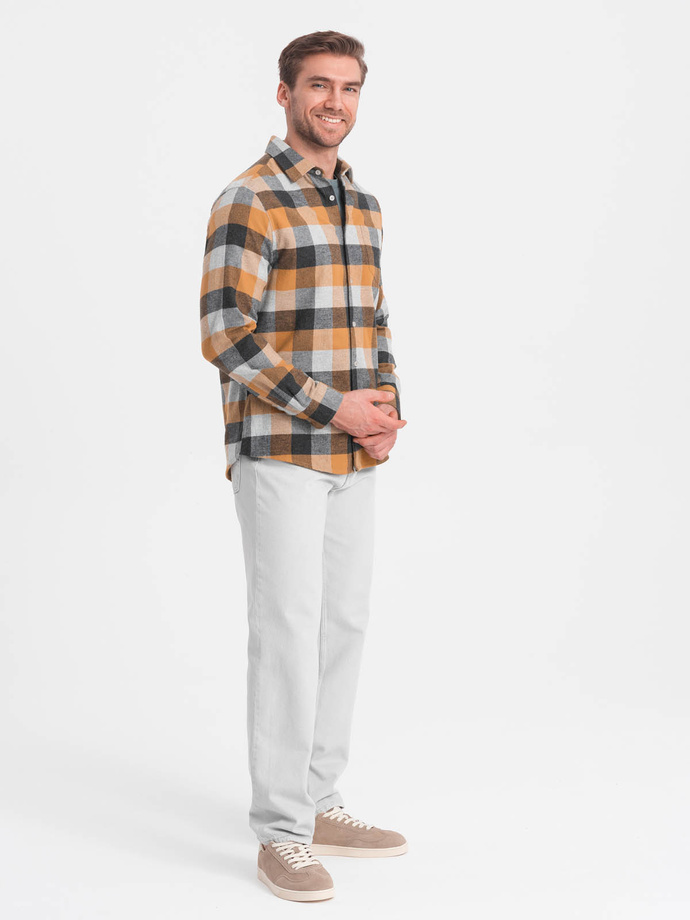 Flanelowa koszula męska w kratę - żółto-czarna V2 OM-SHCS-0150
